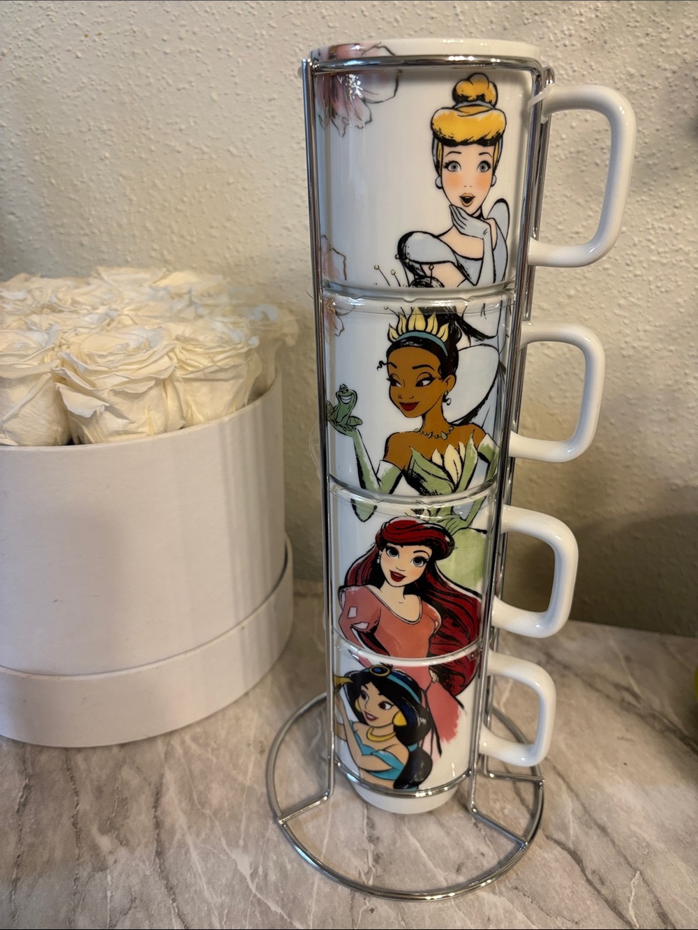 Disney Princess Stackable Mugs in White with Multi-Color Princess Art